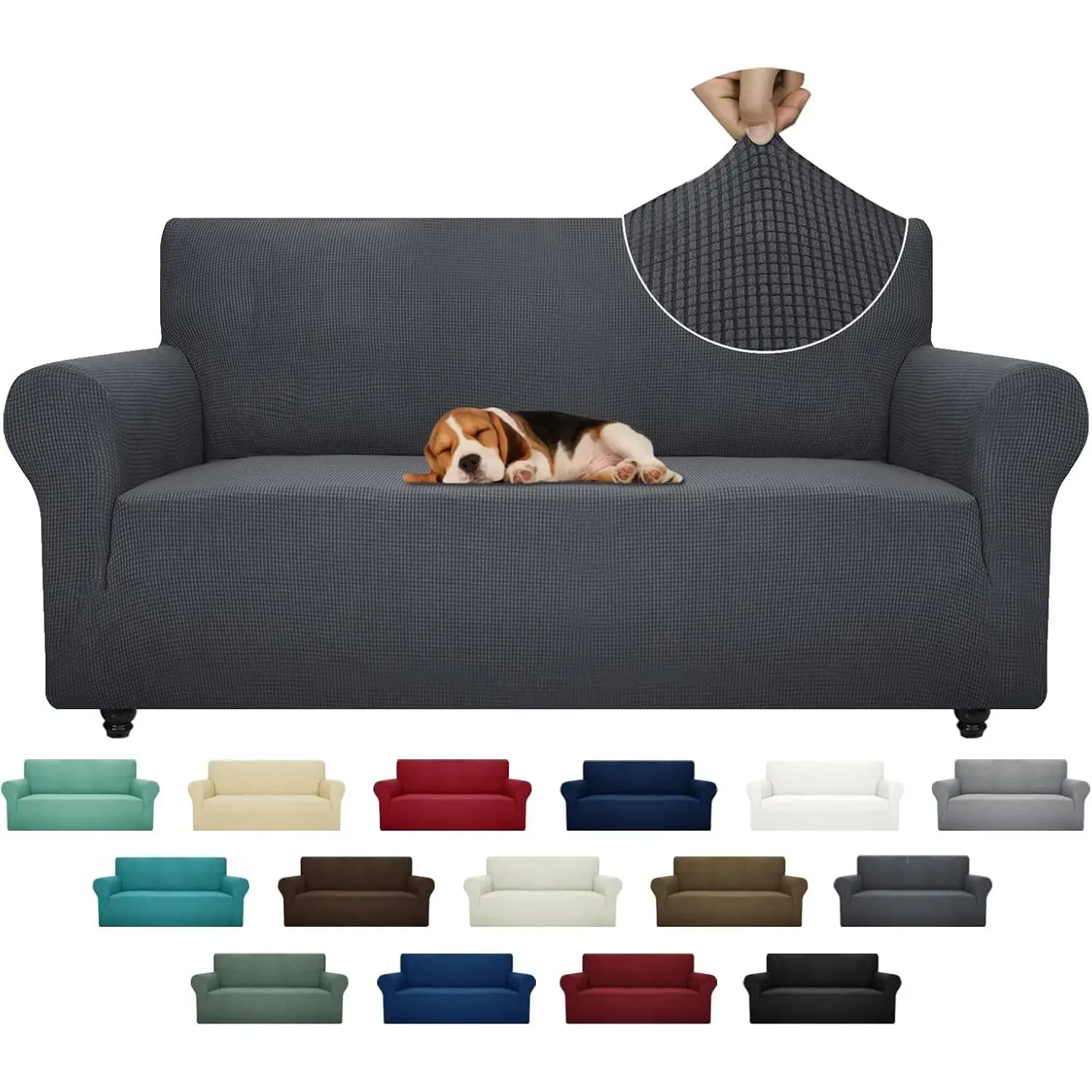 Super Stretch Couch Cover (72"-92") Universal Sofa Covers with Elastic Bottom, Dog Cat Pets Friendly Washable Furniture Protector Fitted Sofa Slipcovers Stay in Place (Dark Grey, Sofa)