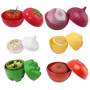 6 PCS Fruit Shaped Food Storage Containers, Reusable Containers, Organized Food Storage Boxes, Cute Onion Apple Tomato Lemon Garlic Pepper Keeper, BPA Free Plastic Food Preservation Fridge Organizer for Kitchen