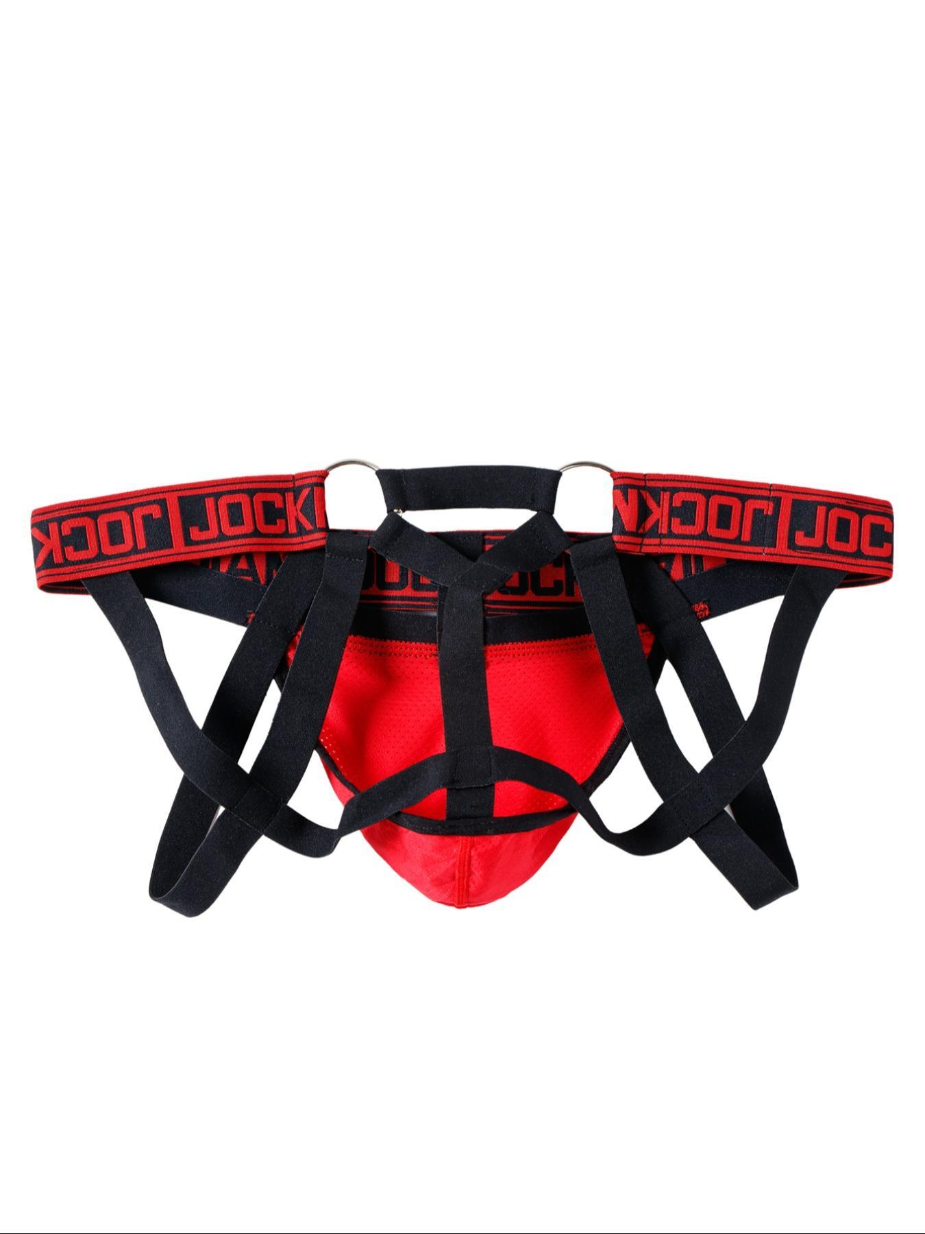 Lgbtq+ Men's Criss Cross Letter Tape Jockstrap, Breathable Ring Linked Sexy Waist Band for Daily Wear, Men's Underwear, Soft Stretch Briefs, Athletic Summer Wear, Elasticity Design Underwear, Activewear, Gym Jockstrap Underwear