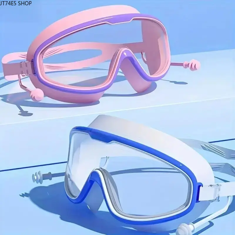 Ergonomic Large Frame Swimming Goggles Set for Teens 14+, Anti-Fog UV Protection Lenses with Earplugs and Nose Clip for Water Sports