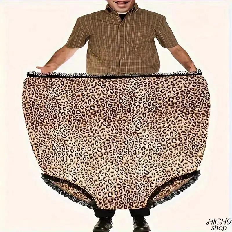 Funny Giant Novelty Granny Underwear, Leopard Print Lace Trim Oversized Prank Panties, Unisex Joke Gag Gift for Bachelor Party, Birthday & Holiday Prank Activities