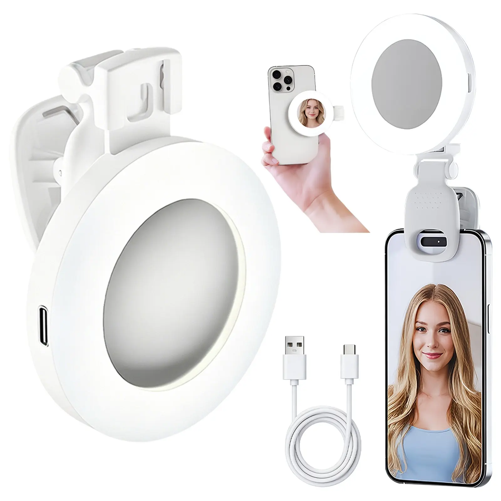 Rechargeable LED Fill Light for Selfies & Vlogging, Portable Lighting Solution, Essential for Beauty Lovers & Content Creators