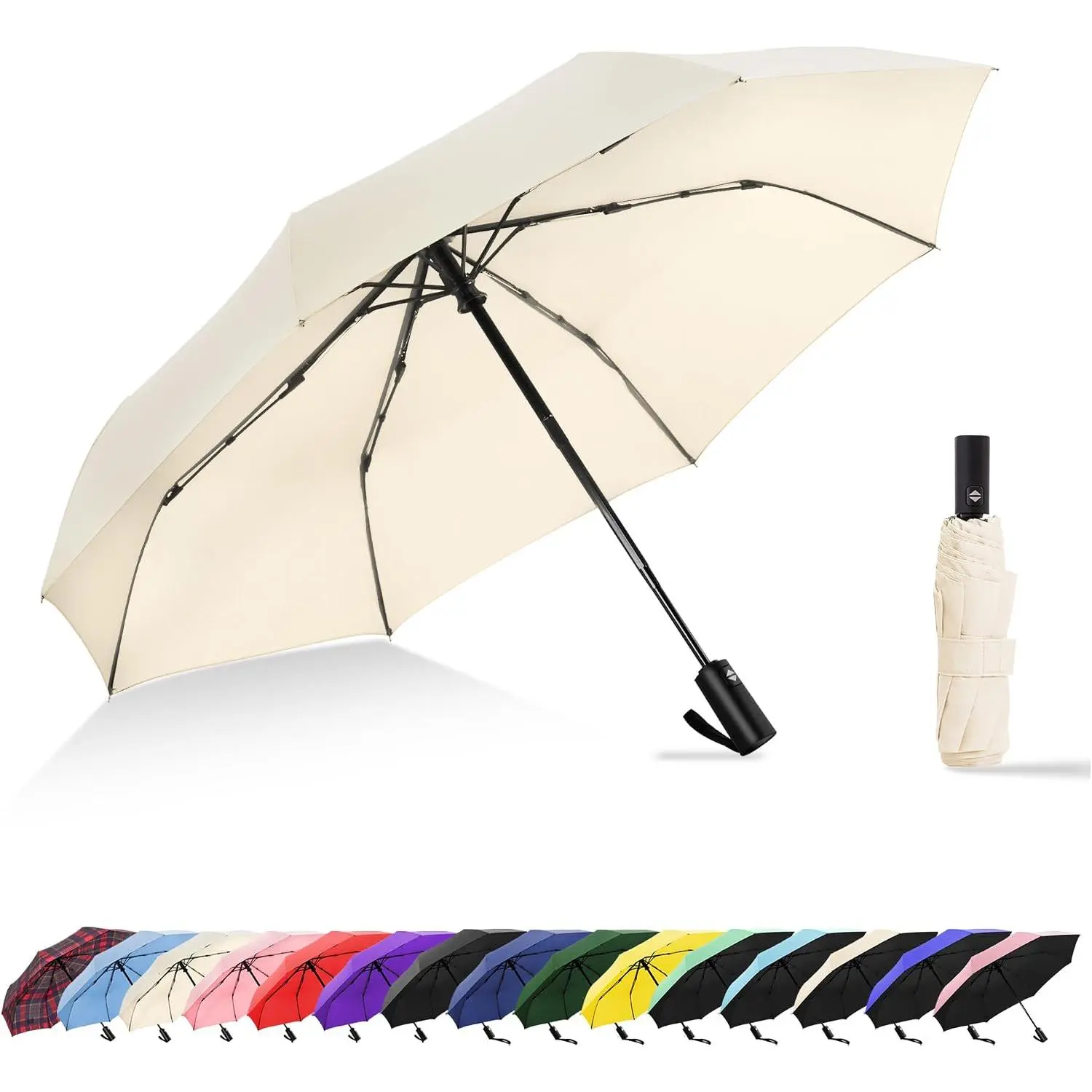 Windproof Travel Umbrella, Automatic Compact Folding Umbrella, Small Travel Size Umbrella for Rain, Backpack & Everyday Carry
