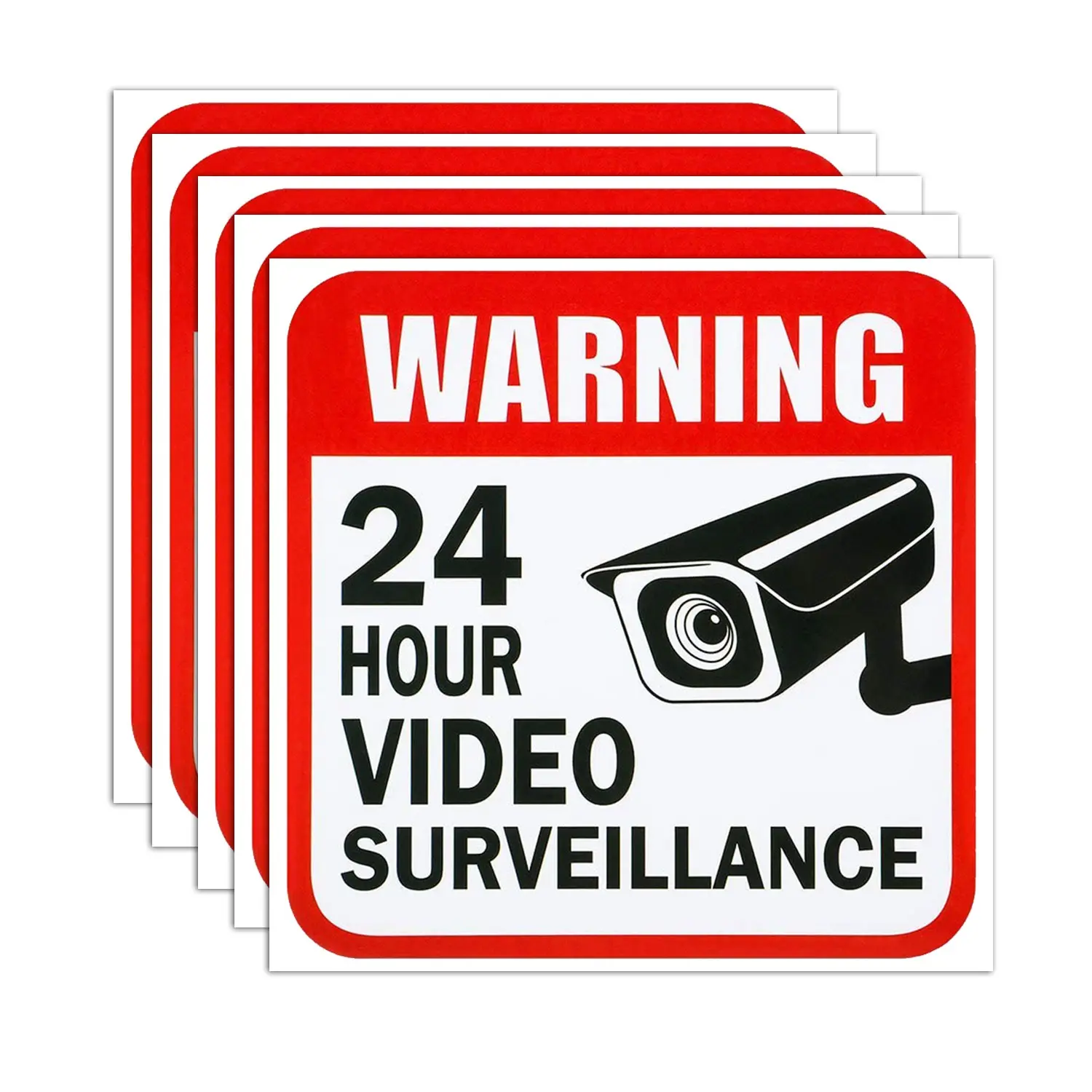 5 Sheets/pack 5x5in 24-Hour Security Warning Stickers, Home Safety Monitoring Labels, Door Window Alarm, Store Convenience Store Anti-Theft Tags, Adhesive Stickers