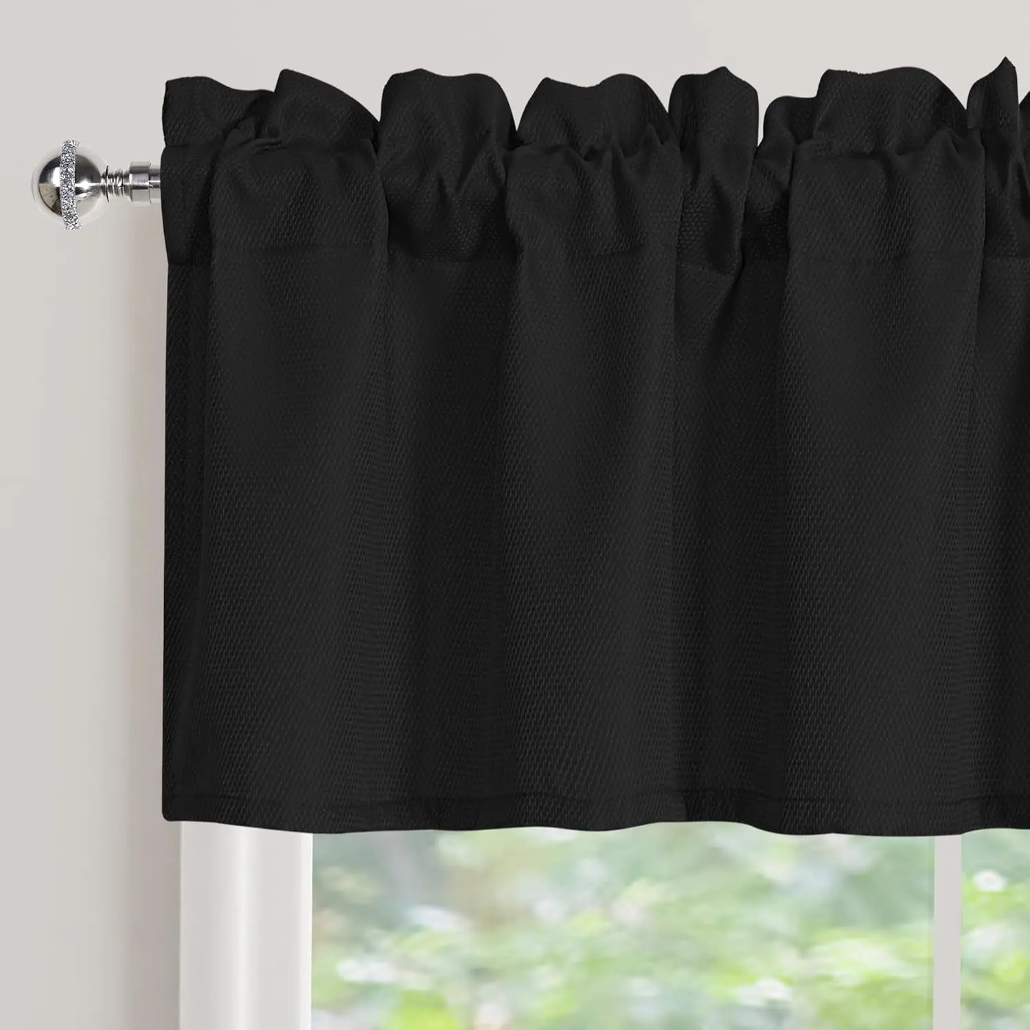 Rectangle Textured Window Valance for Kitchen Basement Rod Pocket Antiwrinkle Jacquard Small Window Kitchen Curtain Valance Cafe Curtains Black,  Panel, Rustic  Décor 60 by 15 Inches