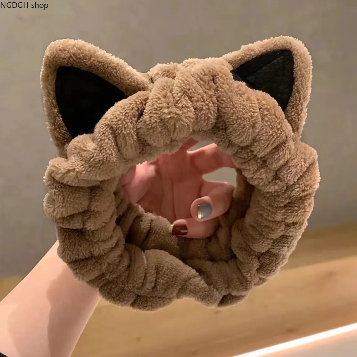 Cat Ear Plush Hairband with Elastic Wide Design, Cute Fluffy Face Wash Headband for Women, Soft Towel Wrap for Skincare, Makeup & Shower, Trendy Comfortable Daily Accessory, Perfect Self-Care Gift & Home Essential.