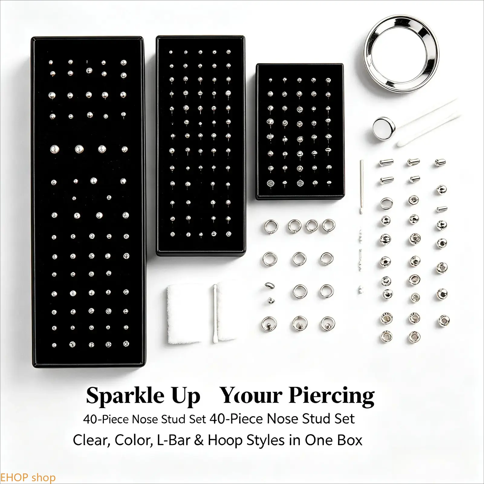 60PCS Stainless Steel Body Piercing Jewelry Set, Rhinestone Nose Rings & Lip Studs with Mixed Sizes and Shiny Designs, Trendy Body Accessories for Women, Daily Wear, Parties & Festivals diy shoe casual outfit wedding holiday banquet multicolor gemstone,so