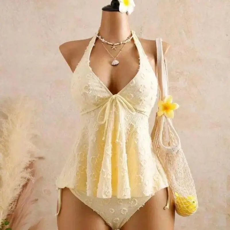 Women Fashion Tankini Two Piece Swimsuit Comfort Beachwear for Hot Spring Pool Party Vacation