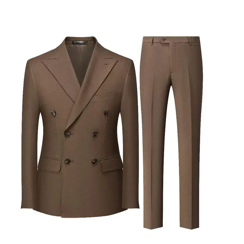 Men's 2 Piece Brown Double Breasted Suits Slim Fit Tuxedo Jacket and Dress Pants Set for Wedding Business Prom pocket suit prom suit party suits