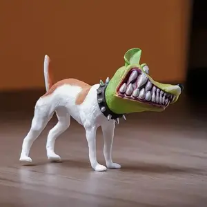 Face Dog Resin Statue with Spiked Collar, Horror Movie Collectible Figurine for Indoor and Outdoor Home Decor, Scary Dog Ornament for Display