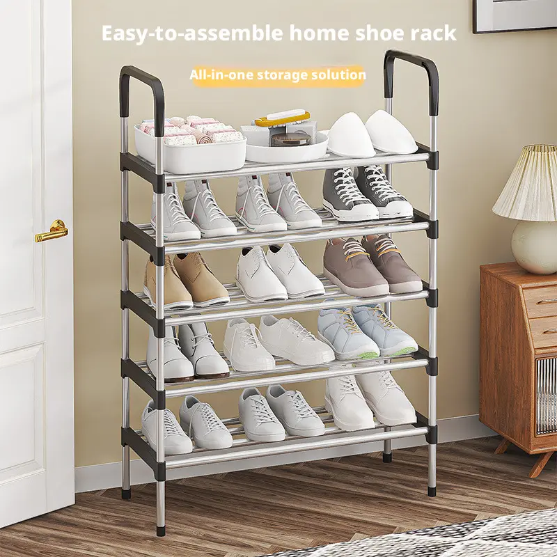 Multi-layer simple home-use iron shoe rack, space-saving, dustproof, assembled storage rack, dormitory shoe cabinet, plastic shoe rack