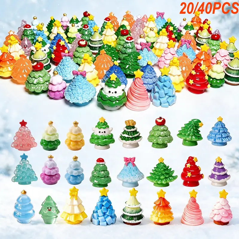 20/40-Piece Mini Resin Christmas Tree Ornament Set, Cute Desktop Decorative Ornament and Mini Garden Decor, Christmas Decorations, Small Gifts, and Party Favors