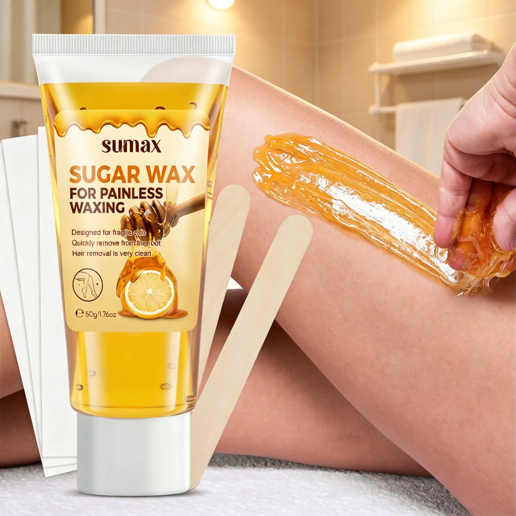 Hair Removal Wax Kit 50g + 2 Wooden Sticks + 3 Wipes, Full Body Hair Remover Set, Suitable for Legs, Armpits, Summer Freshness