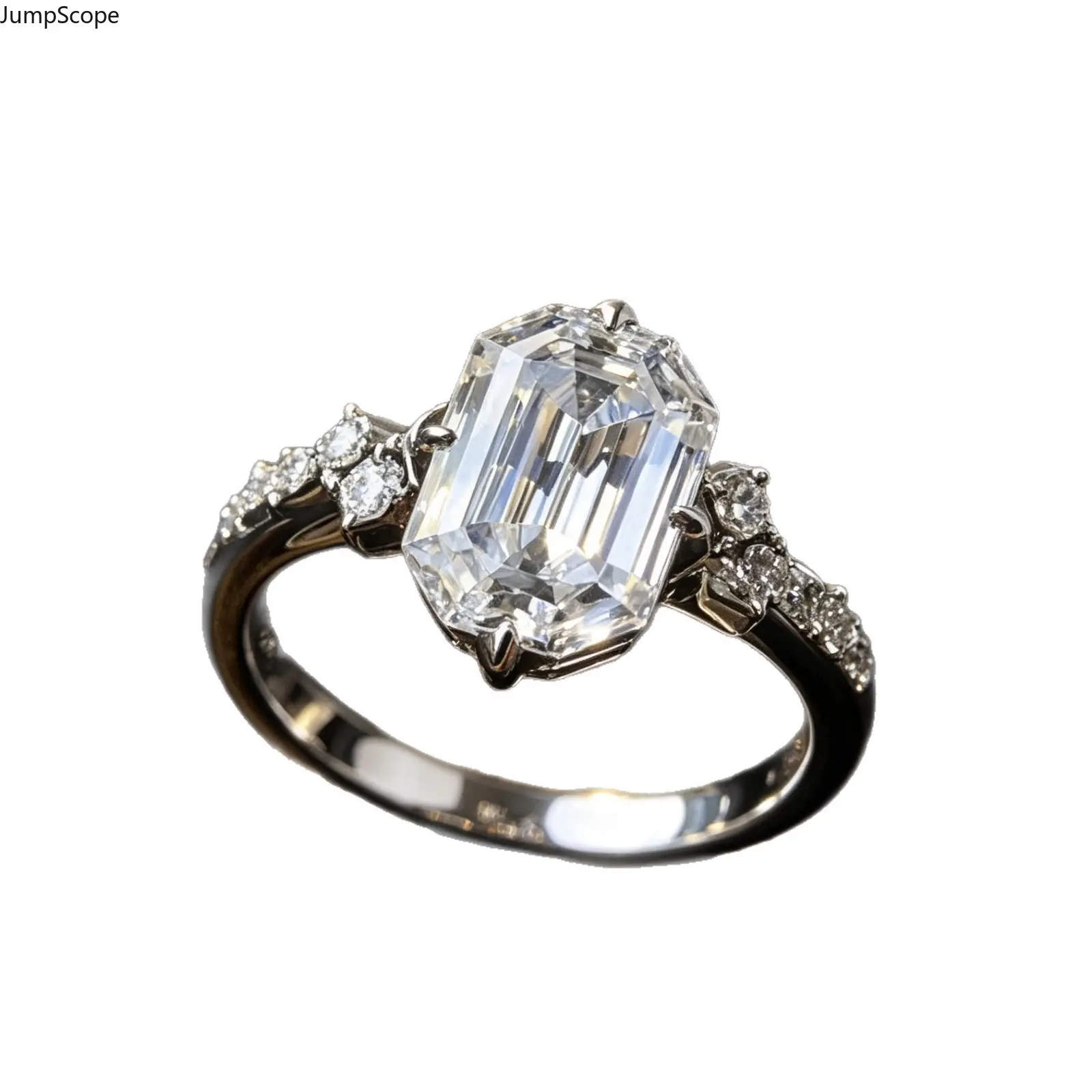 Women's New Silver Emerald-Cut CZ Diamond Engagement Ring - Cluster Stones Minimalist Band, INS European Style Daily Gift for Wedding Anniversary