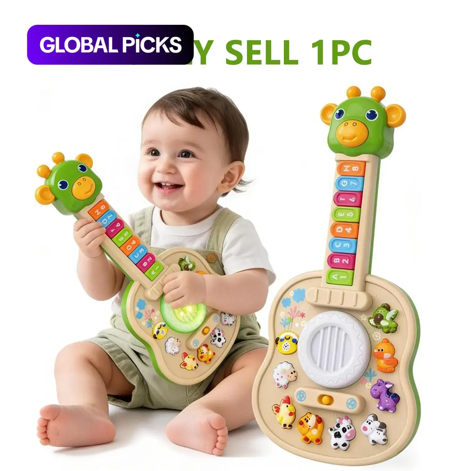 Giraffe Music Toddler Guitar Toy, Cute, Abc Learning, Light Sound, Interactive Play Musical Instrument for Kids 3+, Animal Sounds Melody, Holiday Gift
