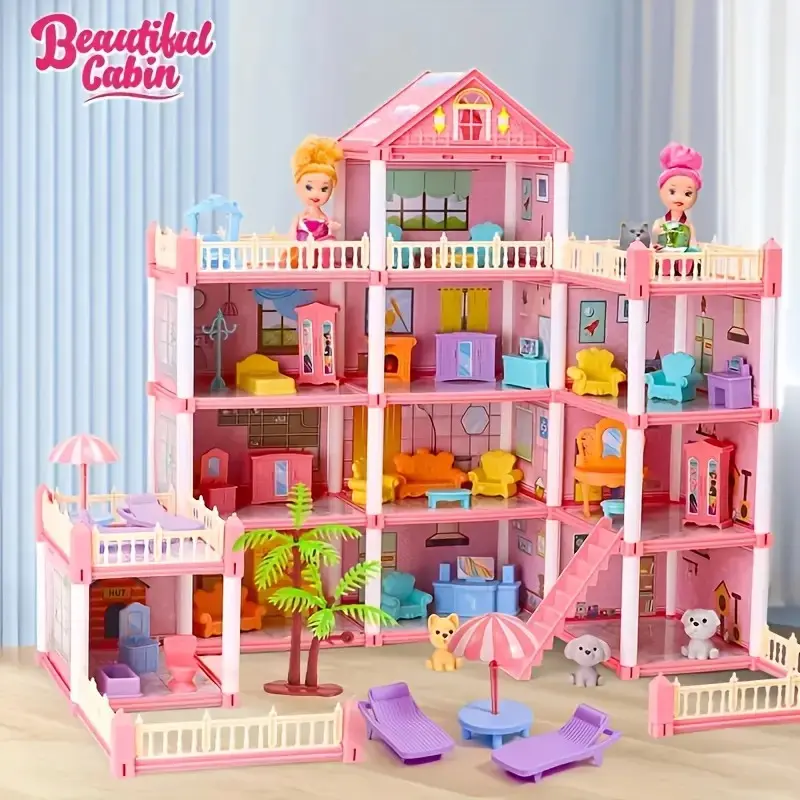 DIY Doll House with Light, 1 Set Creative DIY Doll House Toy, Fun Play Accessories for Family Entertainment