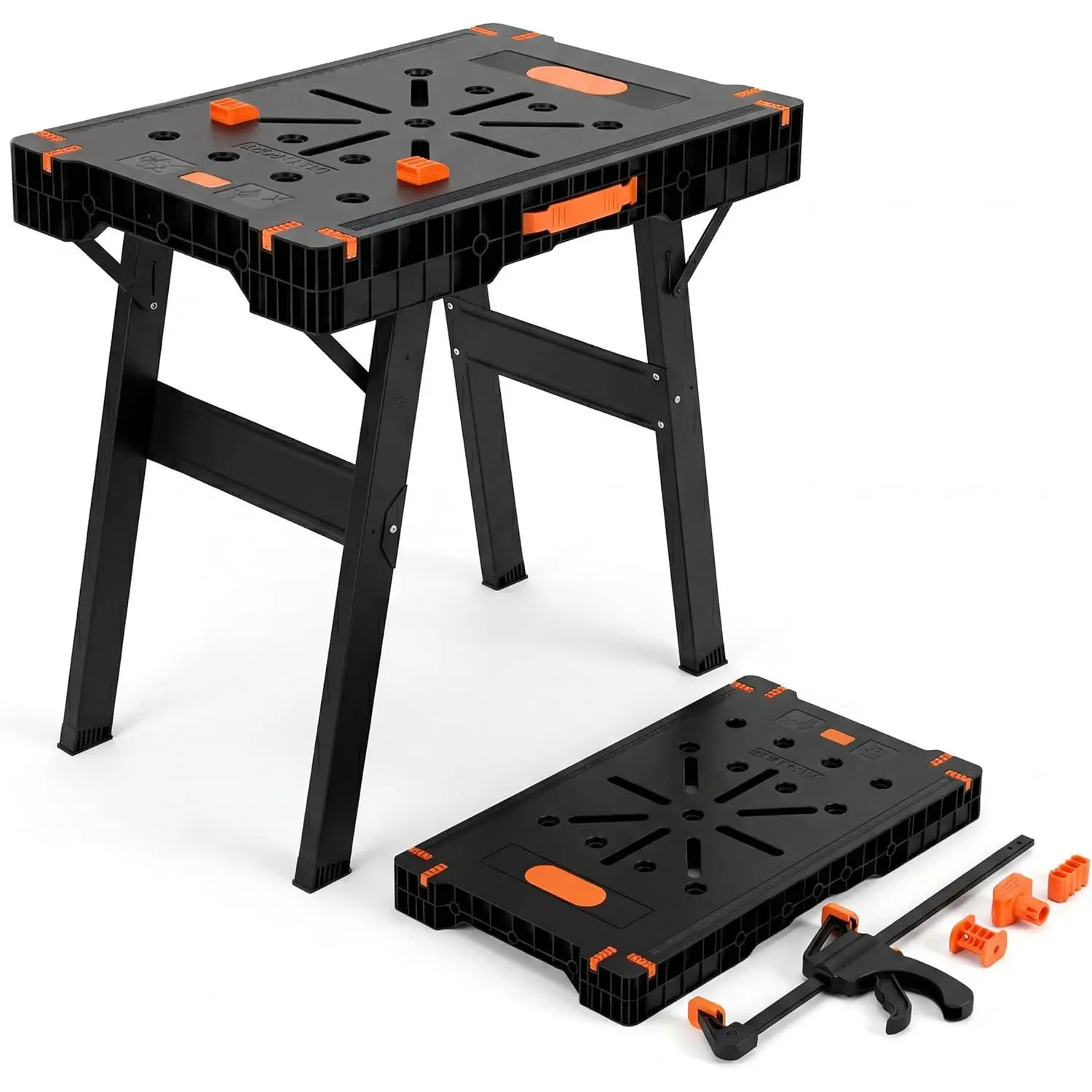 Folding Workbench & Sawhorse, 2-in-1 Portable Work Table with 300lbs Capacity, Heavy-Duty 1000lbs Support Stand, Large 35" Work Surface for Shop Garage