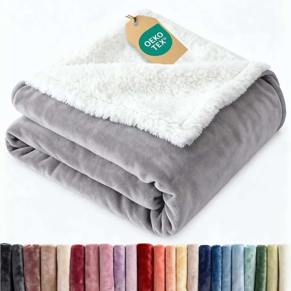 Reversible Fleece Twin Size Blanket - Super Soft Double Sided for Bed Sofa Couch - Thick Warm Fuzzy Plush Luxurious Winter Bedding - Grey 60" x 80"