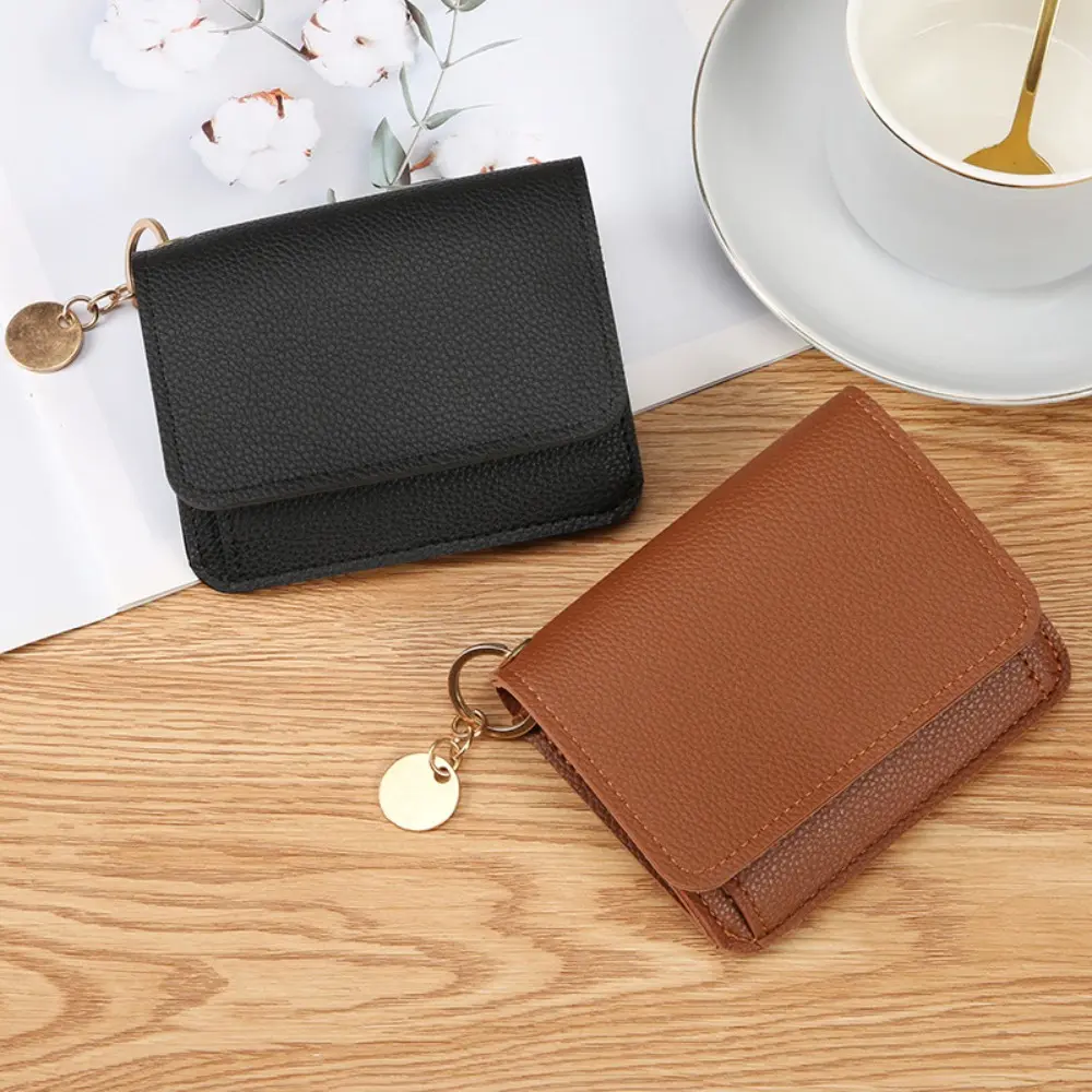 Women's Litchi Grain Mini Wallet, Bifold Card Holder with Multiple Slots, Zipper Coin Purse, and Keychain Ring, Wallets For Women, All Over Print, Coin Holder/Purse, Minimalist, Multi-Compartment, Card Handling Women's Wallets