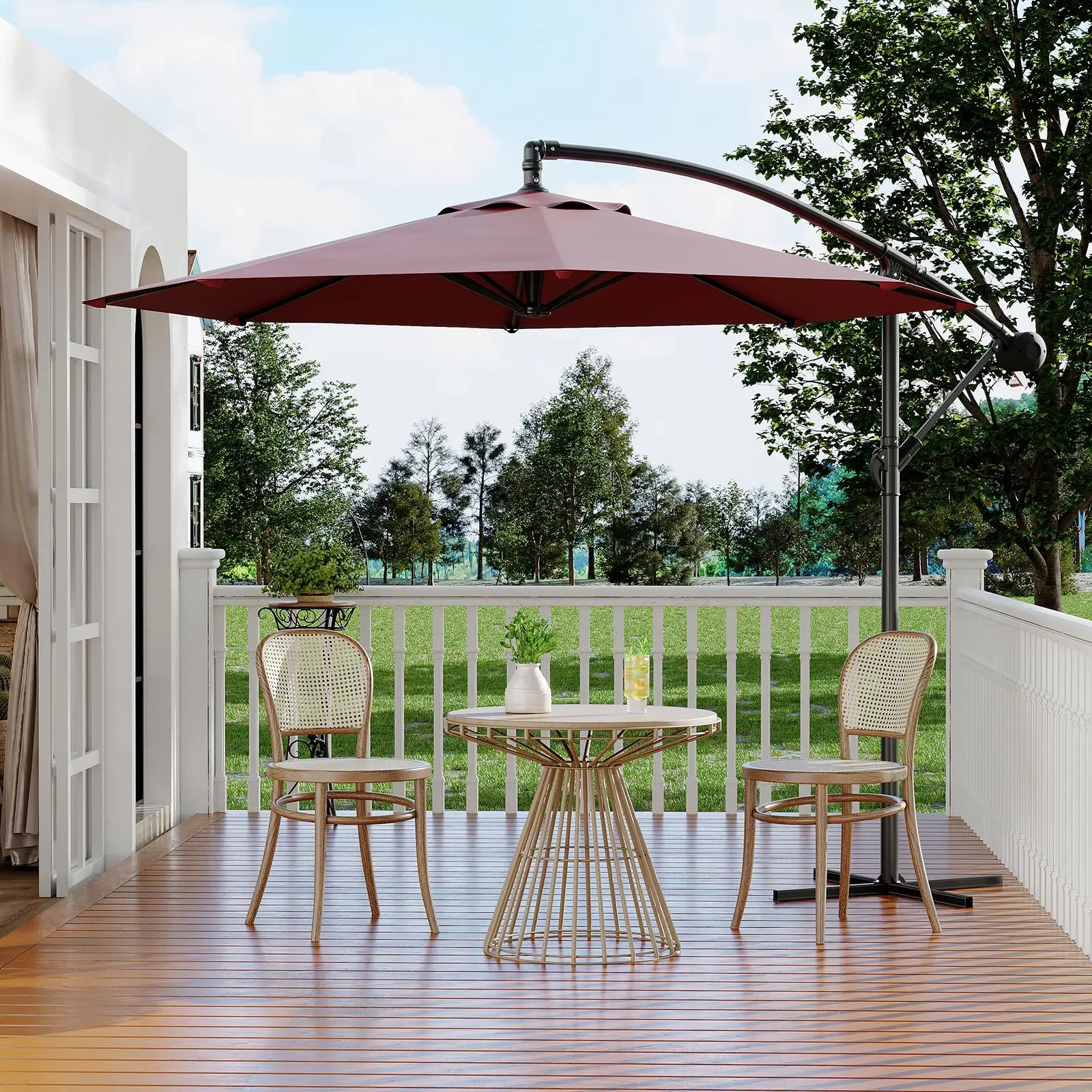 10FT UV-Resistant Cantilever Patio Umbrella with Steel-Aluminium Cross Base, Adjustable Infinite Tilt Crank, Detachable Fade-Resistant Sun Protection Canopy, Easy Setup for Deck, Garden, Chic, Detachable Structure