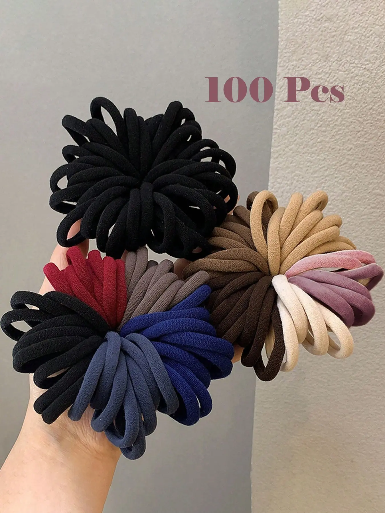 100pcs Women's All-Match Black, Blue, Red, Khaki, Pink High-Elastic Nondamaging Bulk Hair Ties, Stylish & Versatile, Elegant & Chic, Simple & Minimalist Design Hair Ties, Suitable For Daily Wear, Casual, Party, Commute, Vacation, Face Washing, Makeup