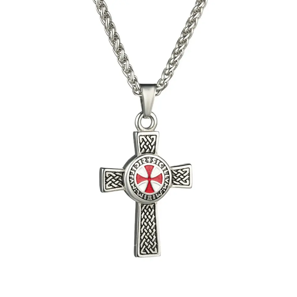 Knights Templar Celtic Cross Pendant Necklace - 2-Tone Stainless Steel Red Crusader Cross Unisex Stainless Steel Jewelry, Edgy Look 2-Tone Metal Accessory, Perfect Gift Choice, Two-Tone Metal