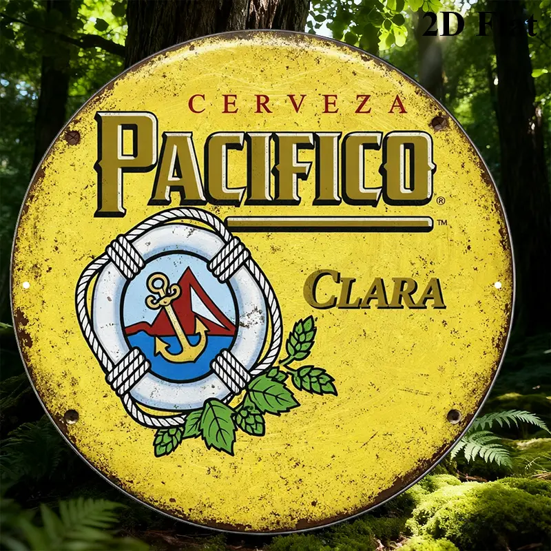 1pc Pacifico Clara Beer Vintage Metal Sign - 8-Inch Round Aluminum Wall-Mounted Mexican Beer Branding Plaque for Bars, Kitchens, Restaurants & Caves - Retro Brewing Decor Suitable for Pacifico Clara Beer Promotion