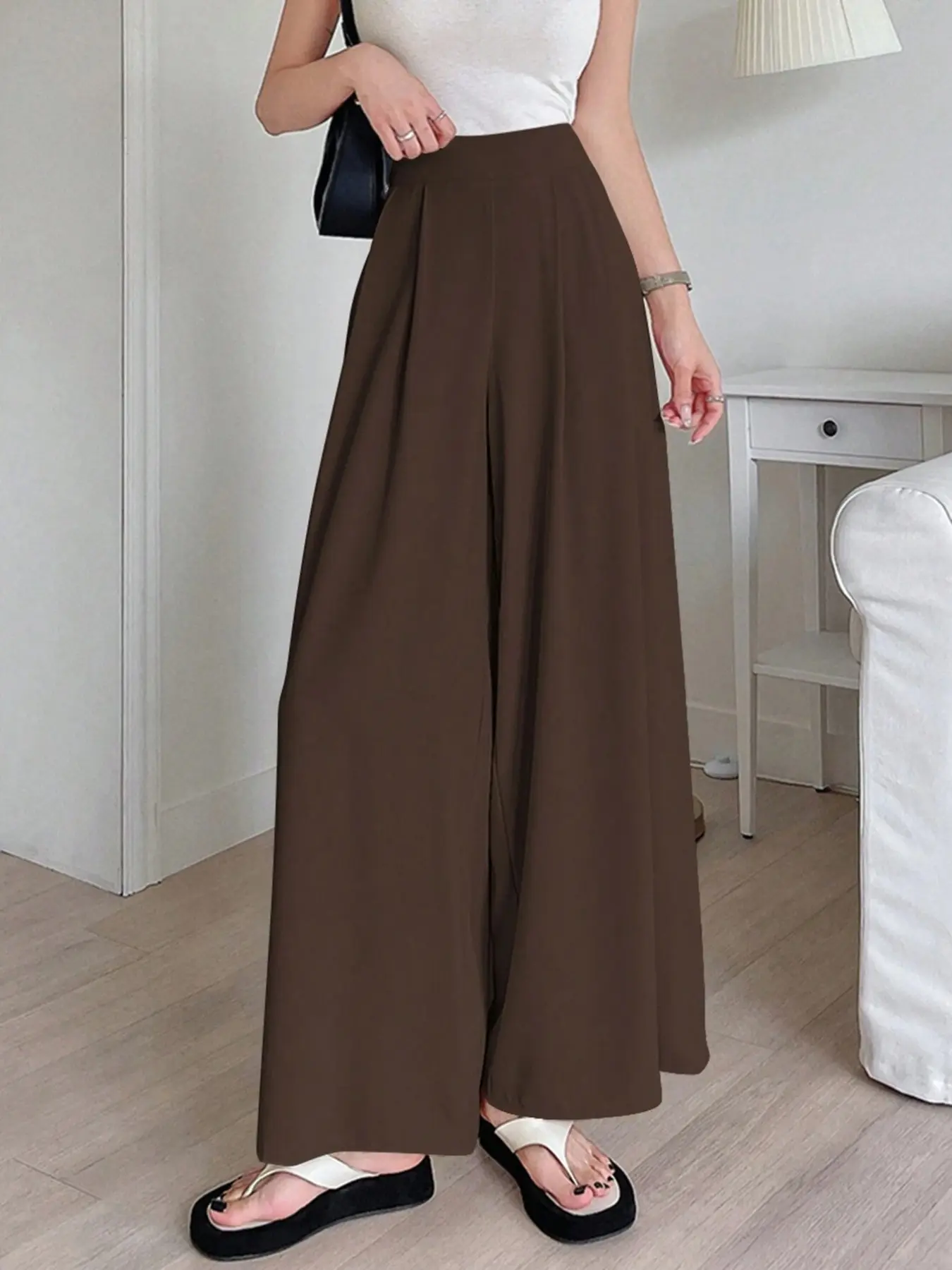 Women's Plain Simple Casual Long Wide Leg Pants, Teacher Commute Pants, All Seasons Fitted Style, Comfortable and Stylish Office Wear