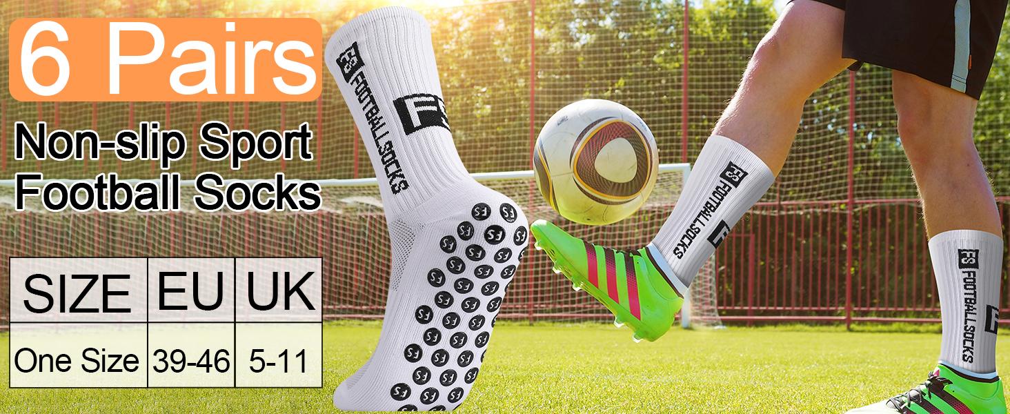 6 Pairs Grip Soccer Socks for Men Anti Slip Athletic Socks Non-Slip Sports Football Basketball Socks with Grip Pads