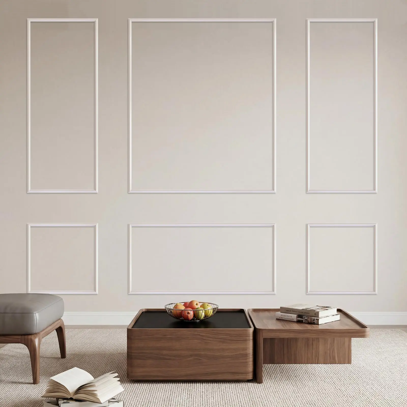 Wall Molding Trim 6PCS – DIY Decorative Wainscoting Accent Panels  – Pre-Cut Bilinear Frame for Living Room, Bedroom Accent Wall, Glue-On Ready-to-Assemble Wall Trim