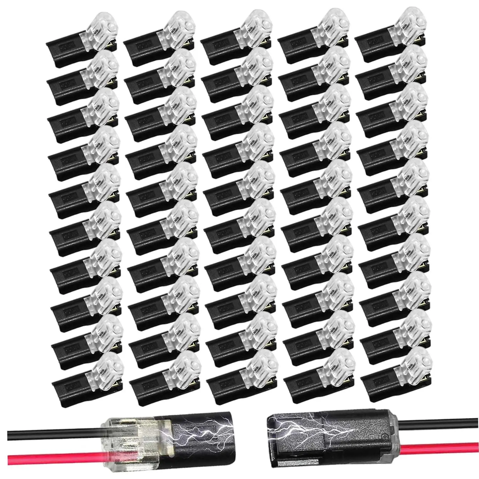 50PCS Wire Quick Connectors, 2 Pin Low Voltage Double Wire Plug in Connector 12V Connectors for LED Strips, Power Cables, Landscape Lighting, Home DIY
