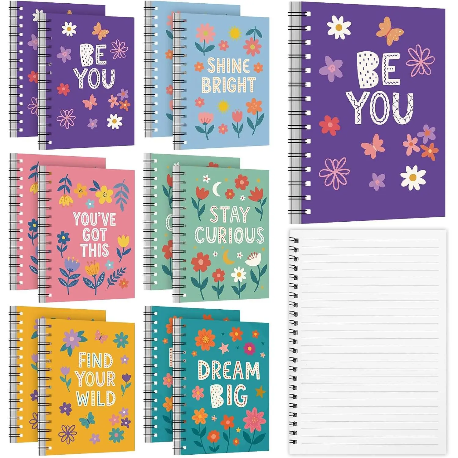 12 Pack Motivational Spiral Notebooks Bulk A5 Lined Floral Inspirational Journal with 50 Sheets Aesthetic Positive Affirmations Gifts Stationery for School Office Daily Work