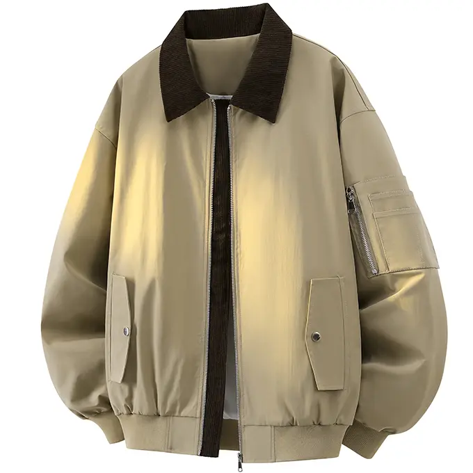 American Retro Workwear Baseball Jacket For Men In Dark Brown Corduroy With Contrasting Color Lapels, Suitable For Commuting, Shopping, And Skateboarding In Spring And Autumn, Versatile Baseball Workwear Jacket
