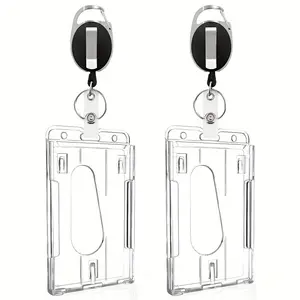 2pcs Heavy-Duty Transparent Badge Holders with Retractable Clip - Scratch-Proof, Secure Snap Closure for IDs, Driver's License, Bank Cards - Durable and Convenient for Students and Professionals, Retractable Badge Holder, Badge Reels Retractable