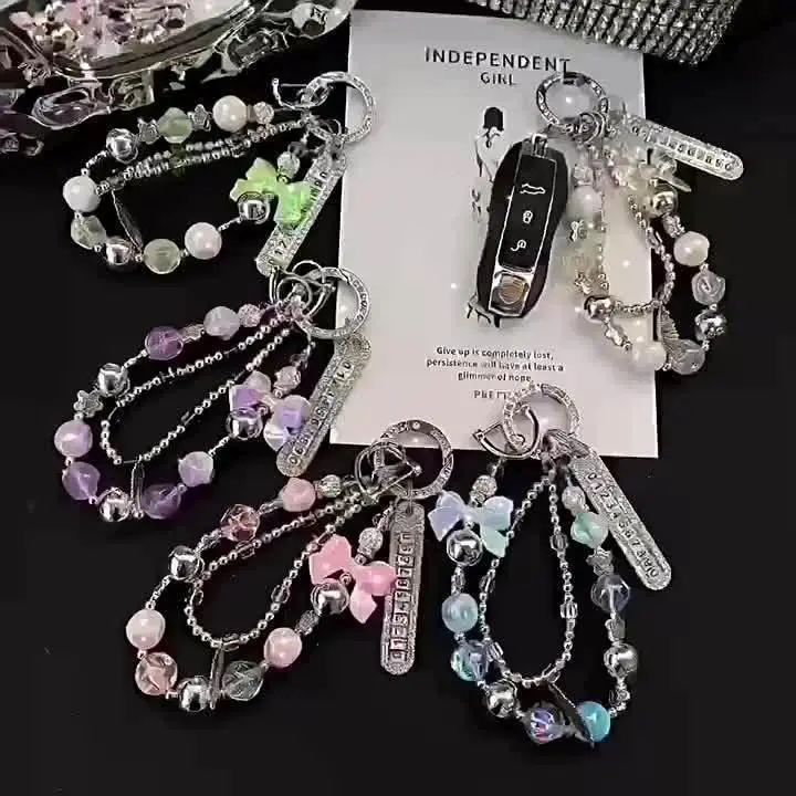 White Beaded Phone Lanyard for Women, Stylish Wristlet Strap with Rhinestone Butterfly & Number Plate Charms, Adjustable Keychain, Anniversary Engagement Gift, Christmas, Memorial Day, Lanyard Keychain, Women Unisex, Accessories, White+Number Plate+Keycha