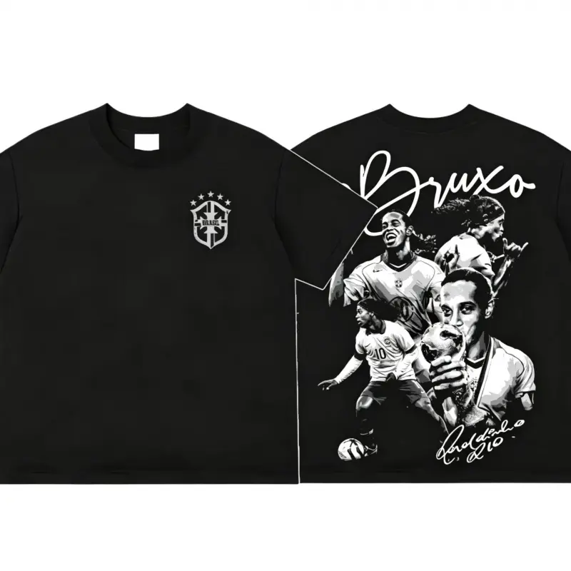 [⚽100% cotton]Retro Ronaldinho#10 Soccer T-Shirt⚽| 90s Bootleg Football Magician Tee, Acid Wash Black Cotton Shirt, Classic Brazilian Legend Fan Graphic Tee, Vintage Streetwear, Unisex Soccer Apparel, Gift for Football Fans