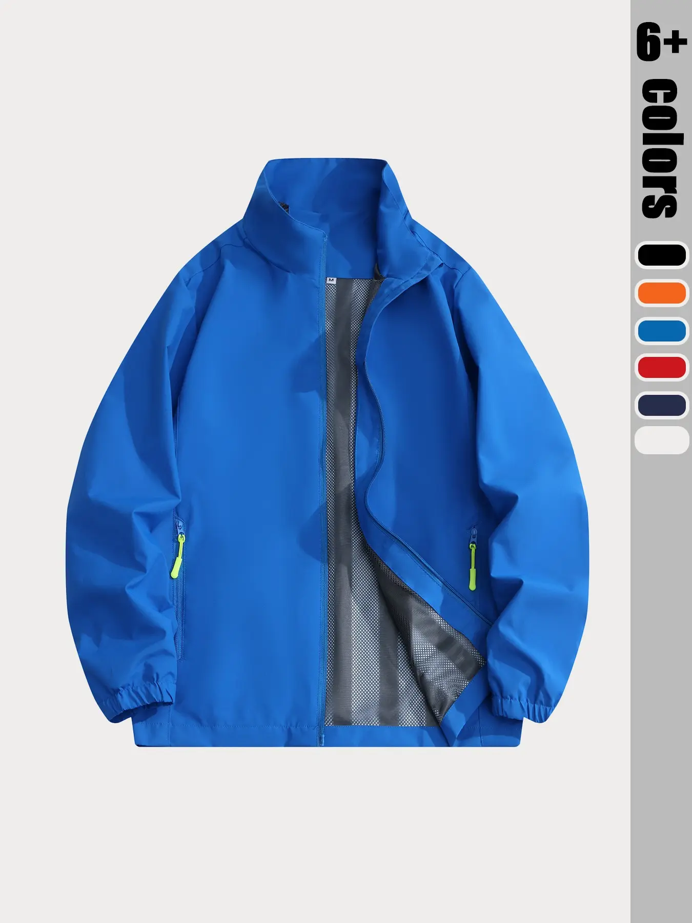 Unisex Stand Collar Waterproof Windproof Sports Outerwear, Lightweight Outdoor Hiking Raincoat with Zip Pockets, Plain Loose-Fit Hardshell Jacket