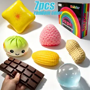 7-Piece Soft Fruit Toast Stress Relief Toy Set, Creative Slow Rebound Squeeze Toys, Party Prank Gifts, Various Styles