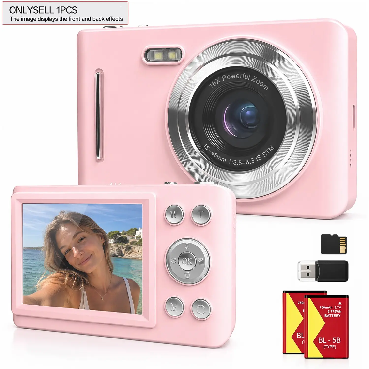Portable Digital Camera with Dual Batteries, 2.8-Inch Screen, Handheld Shake Reduction, Ideal for Family and Travel Photography