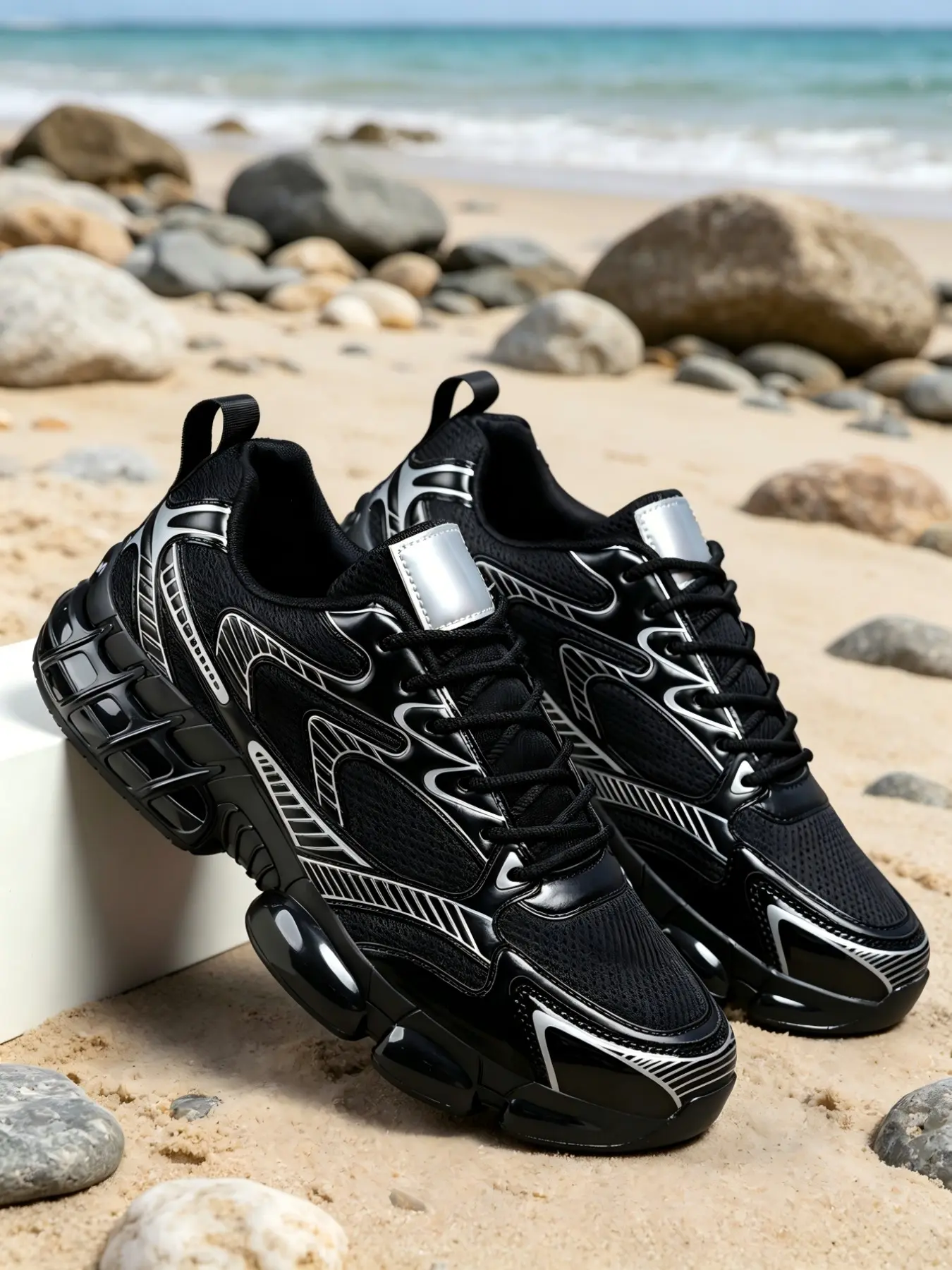Men's Silver Color Chunky Sneakers, Fashion Running Sneakers, Trendy Running Shoes, Breathable Mesh, Air Cushion Sole, Anti-Slip, Outdoor Running, Streetwear, All Seasons