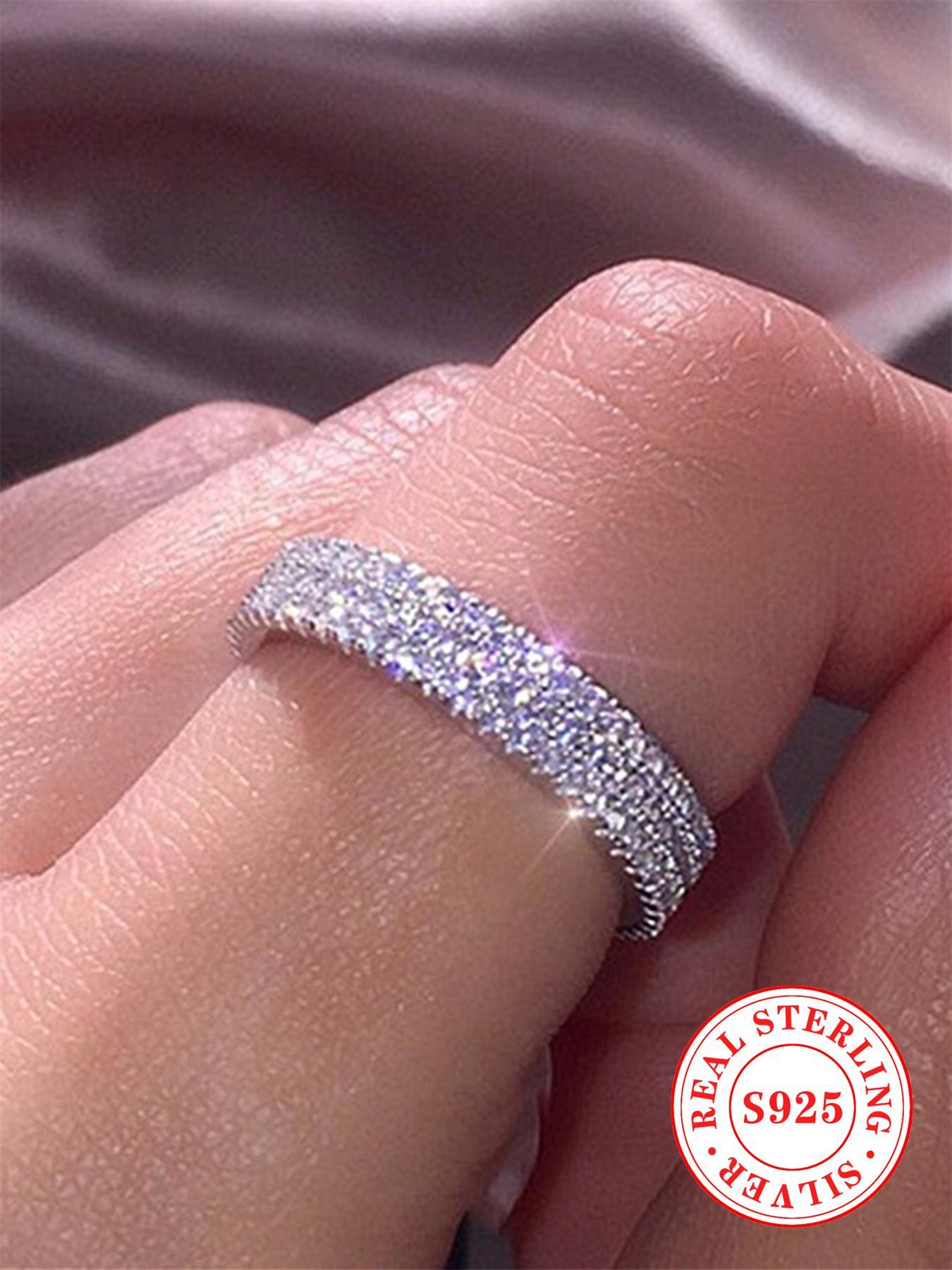 925 Sterling Silver Fashionable Elegant Rhinestone Decorated Ring, Luxury Jewelry for Women, Trendy All-match & Exquisite Jewelry for Birthday Gift