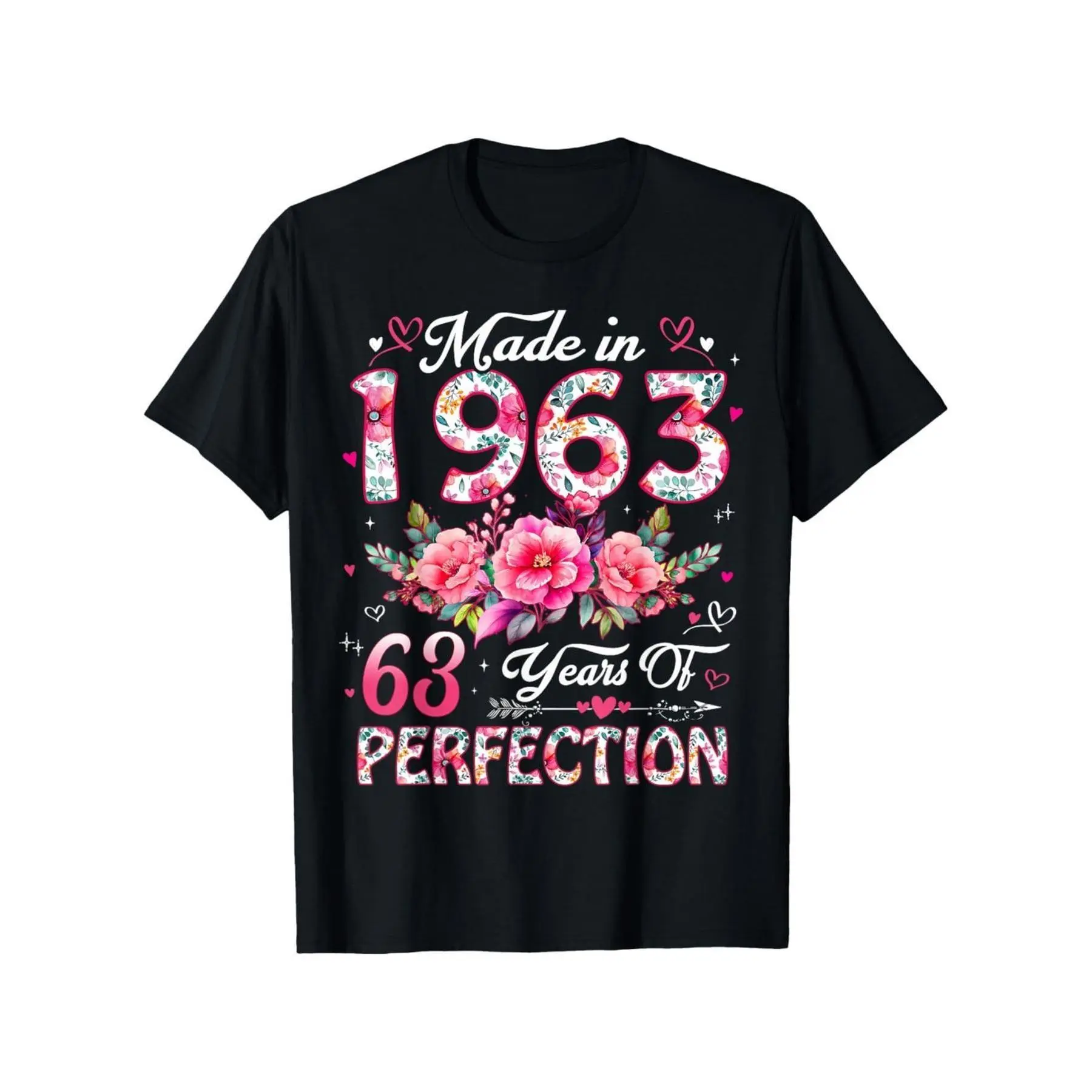 Men's Short-Sleeve Round Neck Streetwear T-Shirt - 1963 Made Vintage Floral Graphic Menswear Top, 63-Year Perfection Themed Birthday Gift