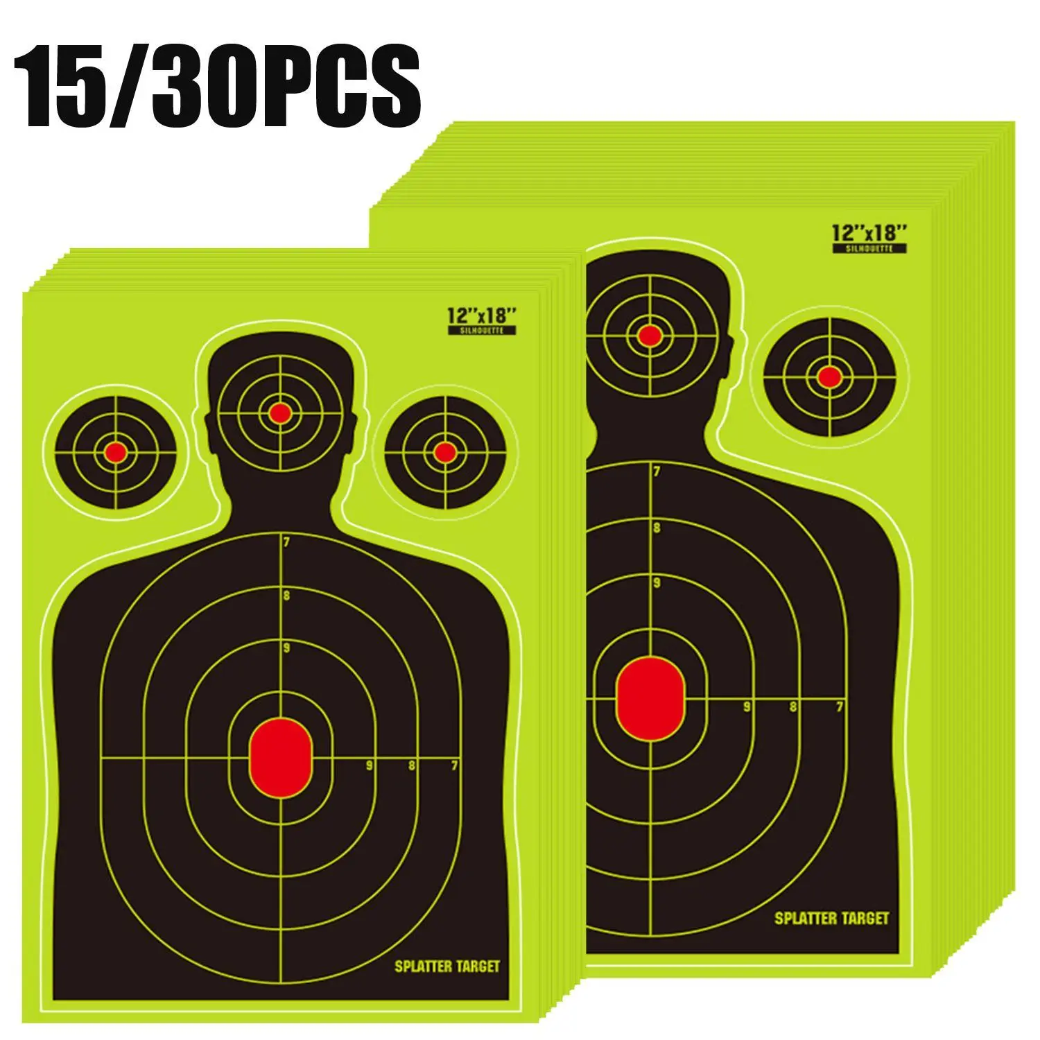 12x18 in Self-Adhesive Fluorescent Reactive Splatter Human Silhouette Paper Targets for Accurate Hunting Practice, Suitable for Indoor-Outdoor Shooting Ranges with Summervibes Design, Target
