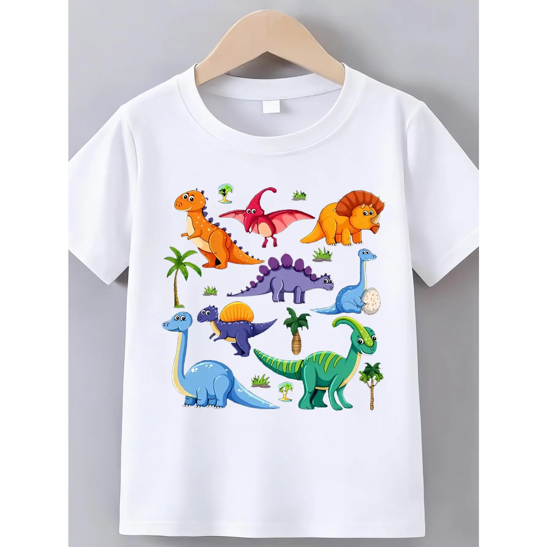 Boys' Dinosaur Graphic T-Shirt, Soft Cotton Crew Neck Top with Expandable Shoulders, Breathable All-Season Wear for Toddlers Ages 1-8 (6-7 Years Option)