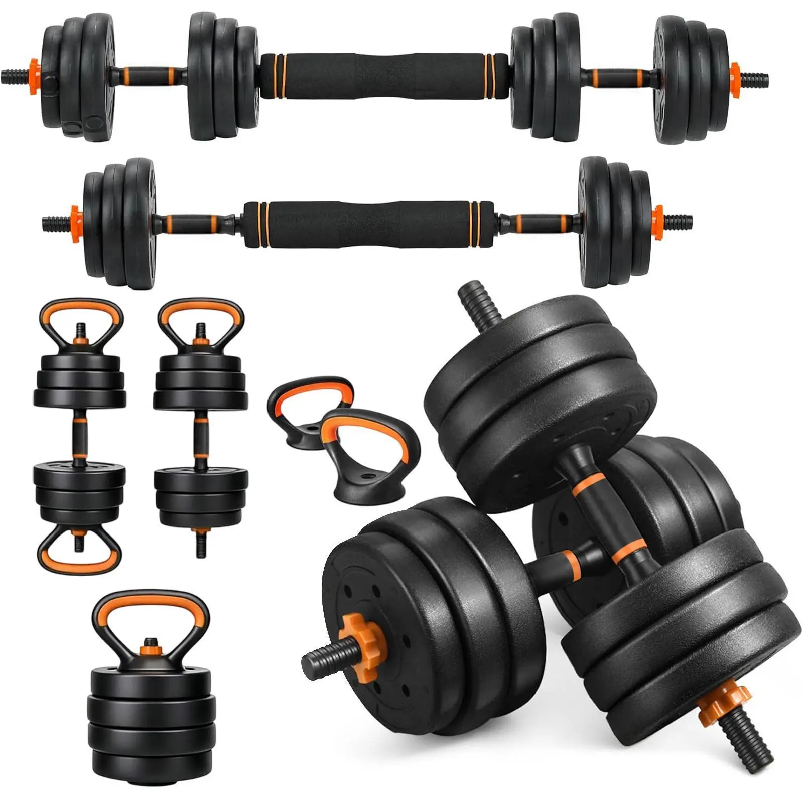 44lb Adjustable Dumbbell Weight Set - 4-in-1 Multi-Functional Convertible Barbells, Kettlebell, Push-Up Stand for Home Gym Resistance Training, Arm & Upper Body Workout for Women, Arm Workout For Woman, Customizable Workouts