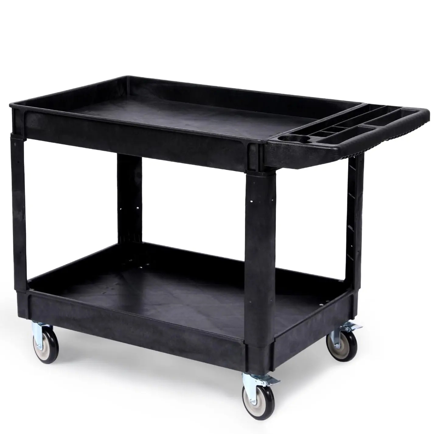 GARVEEUtility Service Cart - Heavy Duty Plastic Tool Cart with Swivel Wheels and Brakes, 550LBS Capacity, Large Shelf, Ergonomic Storage Handle for Warehouse, Garage, and Cleaning, 45.7x25.6x33.5 Inch