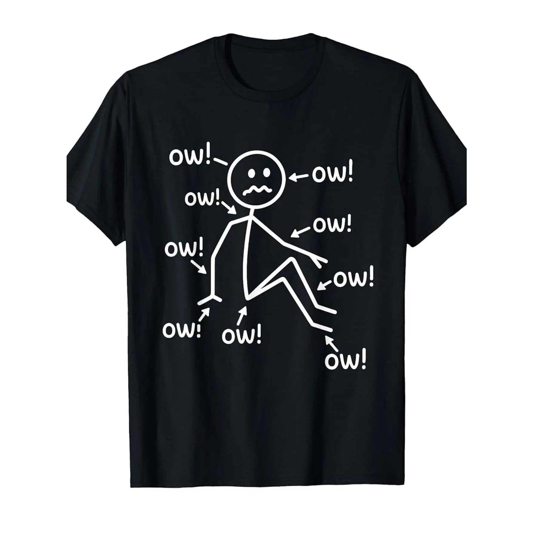 Chronic Pain Awareness Graphic Tee Unisex Cotton T-Shirt, Fibromyalgia "Ow" Meme Character Funny Medical Awareness Shirt, Crew Neck Short Sleeve, USA Shipped