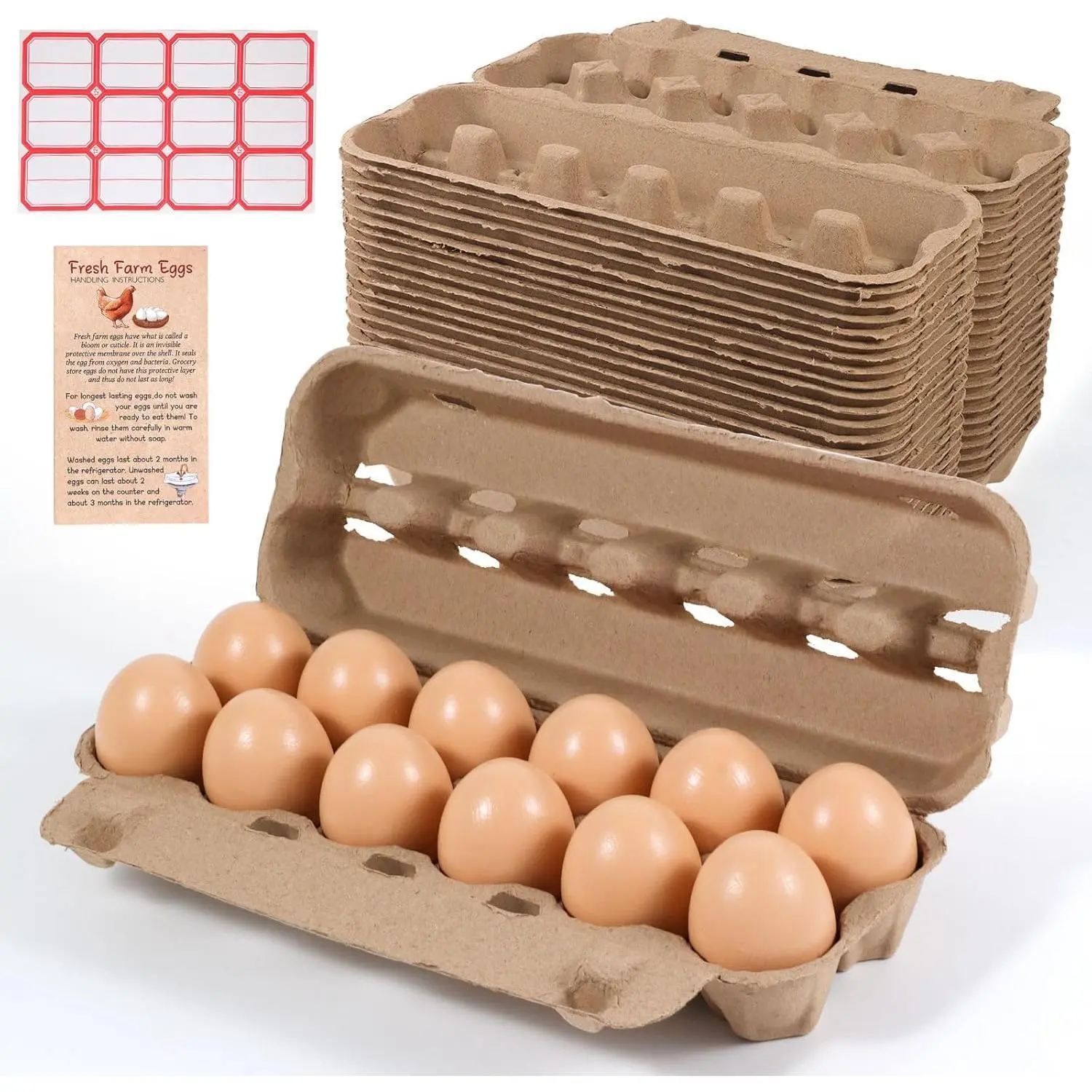 24 Pack 12-Count Empty Bulk Egg Cartons, Natural Reusable Paper Pulp Egg Cartons, Strong Sturdy Natural Cardboard Egg Containers for Home Farm Egg Storage