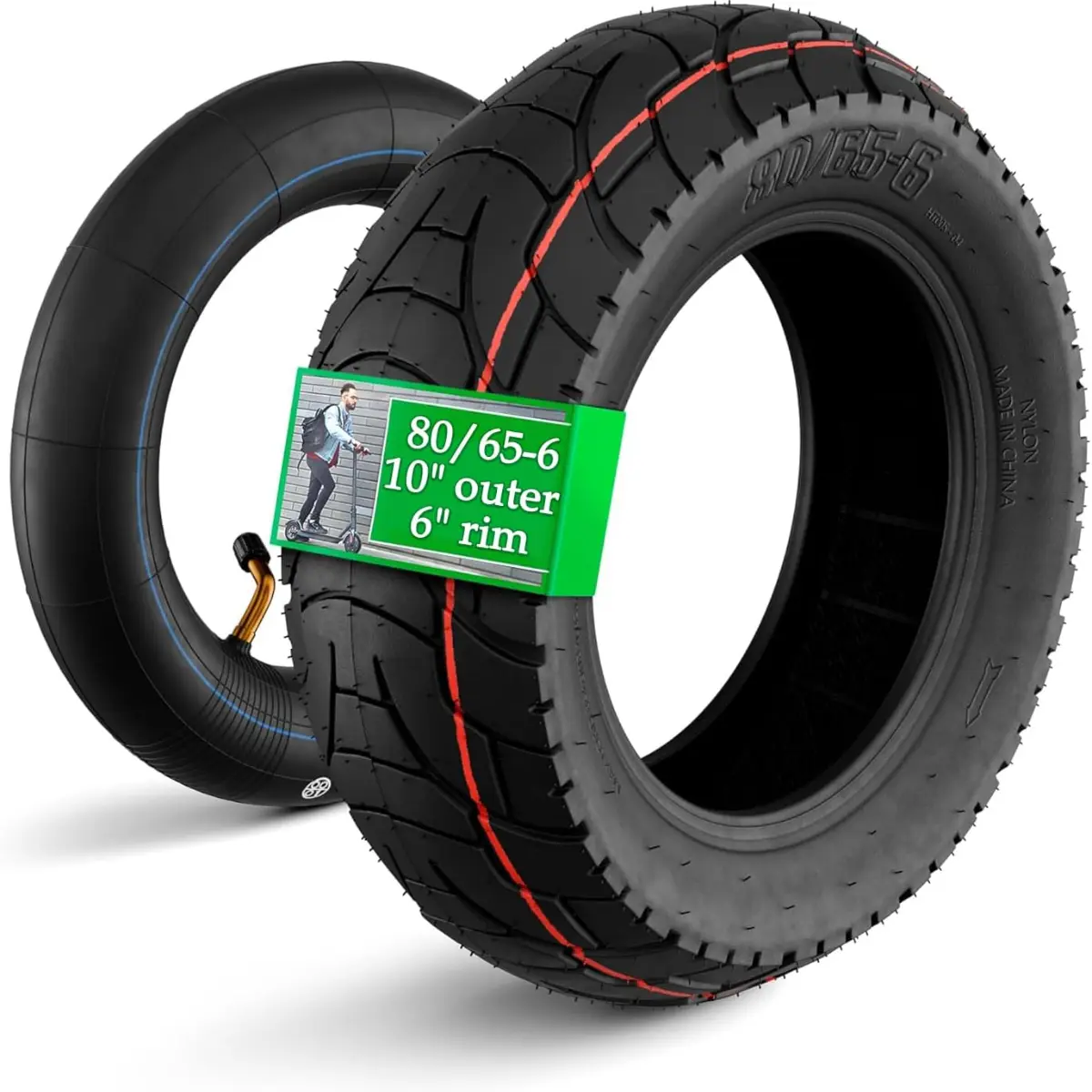 80/65-6 Scooter Tire Tube for All Seasons - 10x3" Electric Scooter Tires Replacement with Rugged Tread - Weather, Abrasion & Puncture Resistant 80/65-6 Tire For a Smooth, Quiet Ride on Any Terrain trail rid