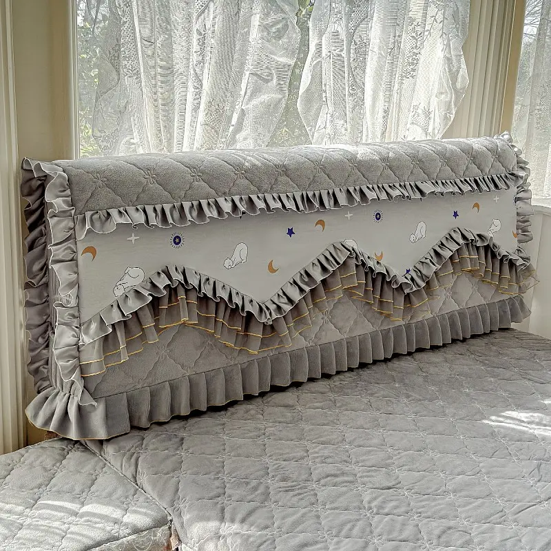 Thick Milk Fleece Bed Headboard Cover, Soft Plush Backrest Protector, Full Coverage Short Fur Wood Headboard Case, Lace Edge Wave Design, Lace Detail, Bedroom Decor